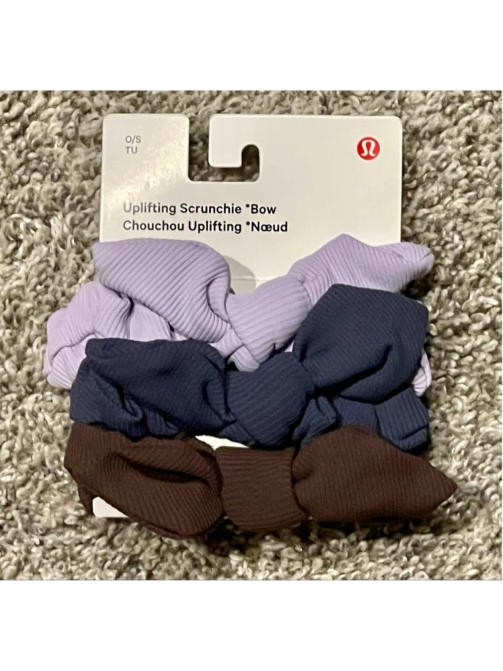Lululemon Uplifting Scrunchie Bow, 3-Pack, Purple Blue Brown, NWT